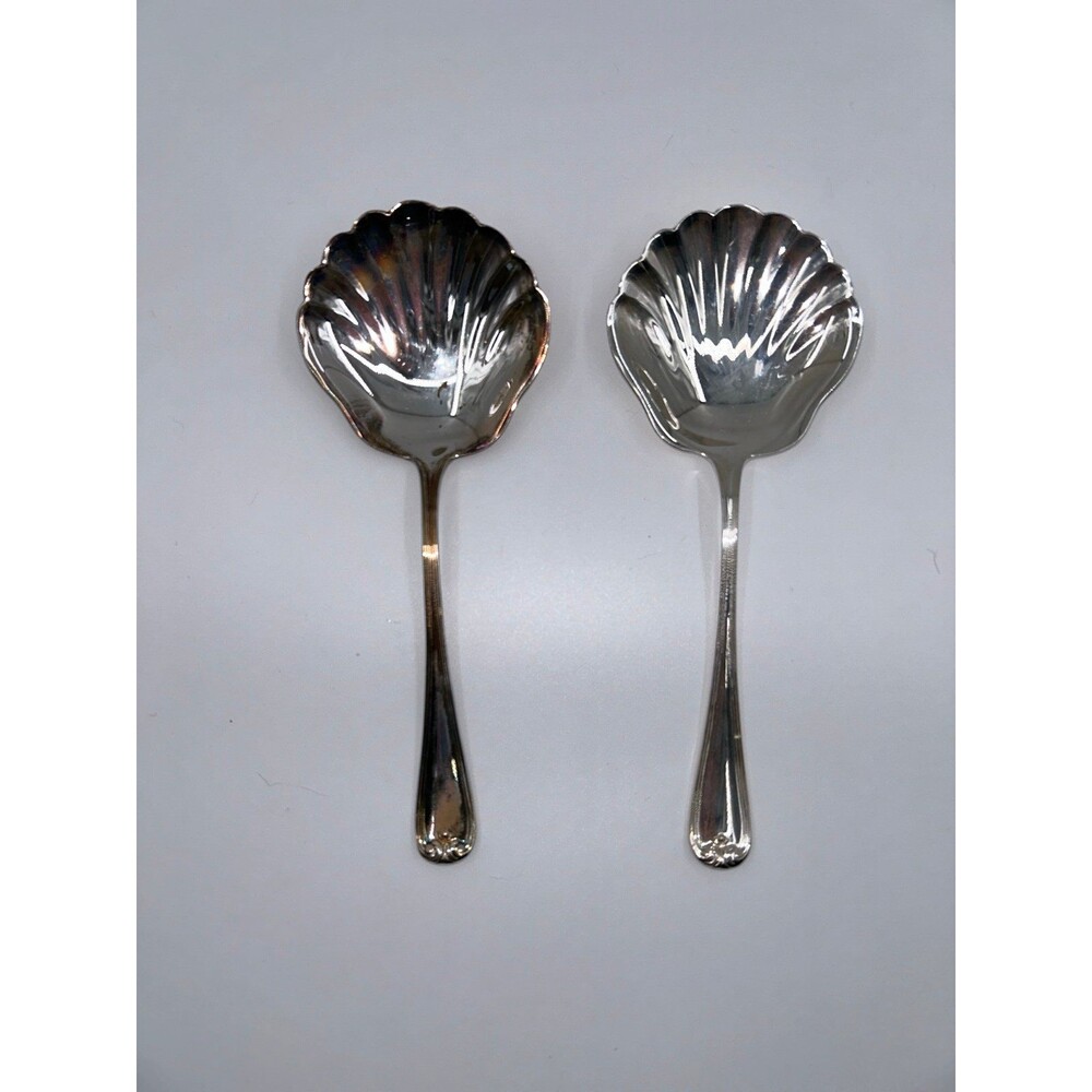 Gorham Heritage Silver Plated Serving Spoons Set of Two Vintage Shell Spoons